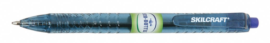 Pen Set: SKILCRAFT® Eco-Bottle, Blue, 0.5 mm, Retractable, Clear, Textured Grip, 12 PK