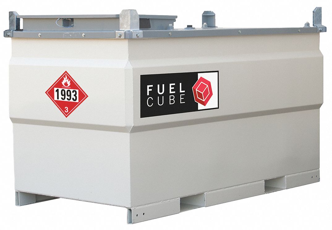 White Rectangle Diesel Fuel Tank Pump Kit, 528 gal Capacity, 11 Gauge Steel
