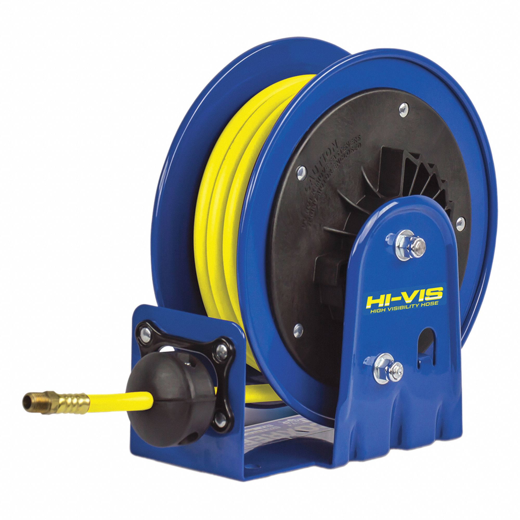 Spring Return Hose Reel: 20 ft (3/8 in I.D.), 3/8 in MNPT, 300 psi Max Op Pressure, Brass, Blue
