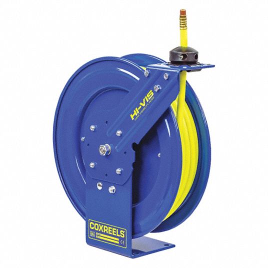 Spring Return Hose Reel: 75 ft (1/2 in I.D.), 1/2 in MNPT, 300 psi Max Op  Pressure, Brass, Blue, NPT