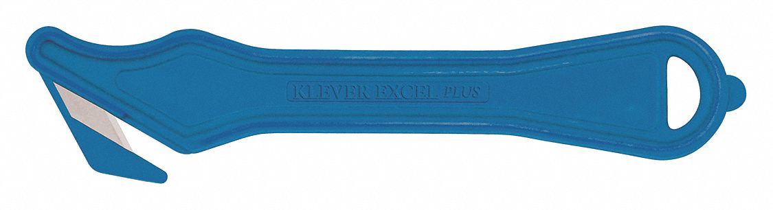 Safety Cutter: 7 in Overall Lg, Contoured Handle, Textured, Steel, Blue, 10 PK