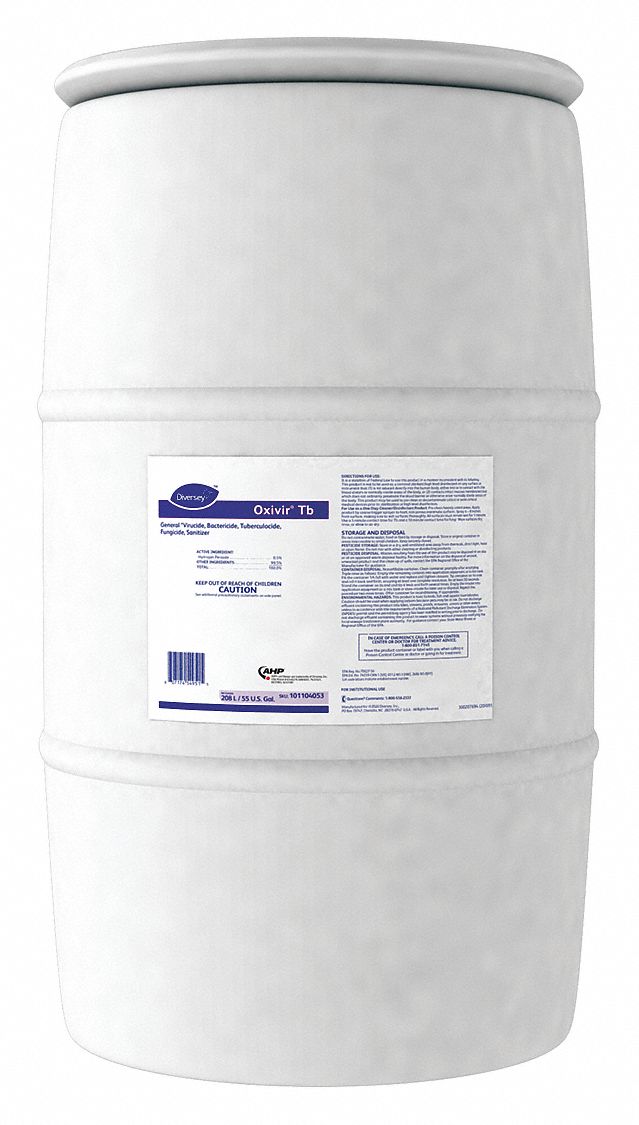 Disinfectant Cleaner: Drum, 55 gal Container Size, Ready to Use, Liquid, Hydrogen Peroxide