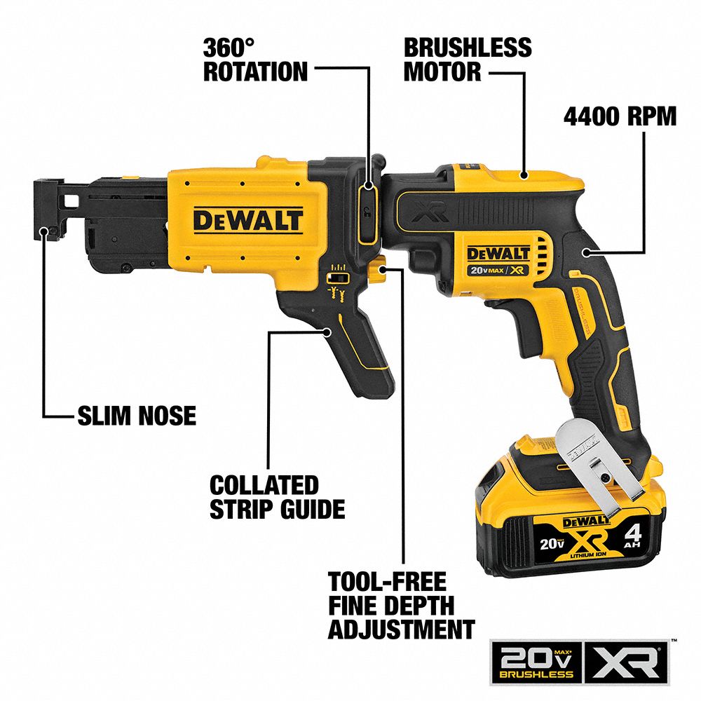 DEWALT Screw Gun Kit 1/4 in Hex Drive Size, 4,400 RPM Free Speed