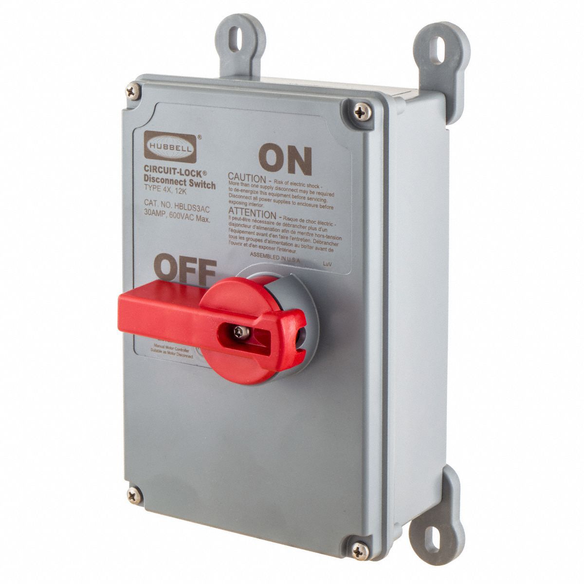 HUBBELL, Non-Fusible, 30 A, Disconnect Switch - 60HJ48|HBLDS3PAC - Grainger