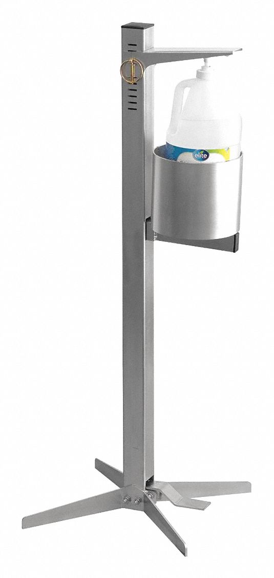 Hand Sanitizer Dispenser Stand: Gel, 32 fl oz Refill Size, Gray, Steel
