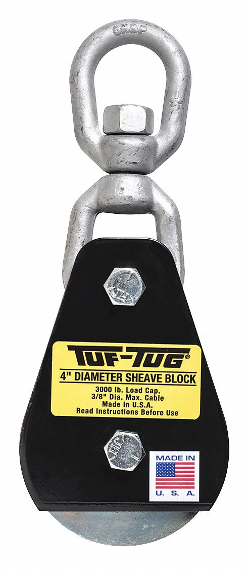 TUF-TUG Sheave Blocks, Swivel Eye, Designed For Wire Rope, 3/8 In Max ...