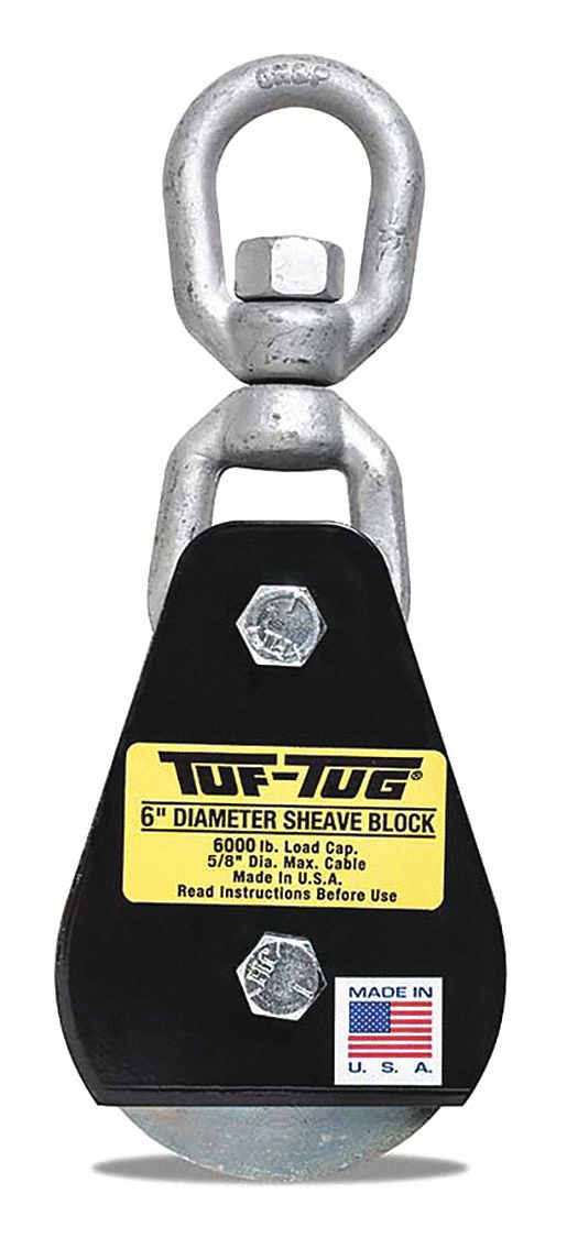 TUFTUG Sheave Blocks, Swivel Eye, Designed For Wire Rope, 3/4 in Max