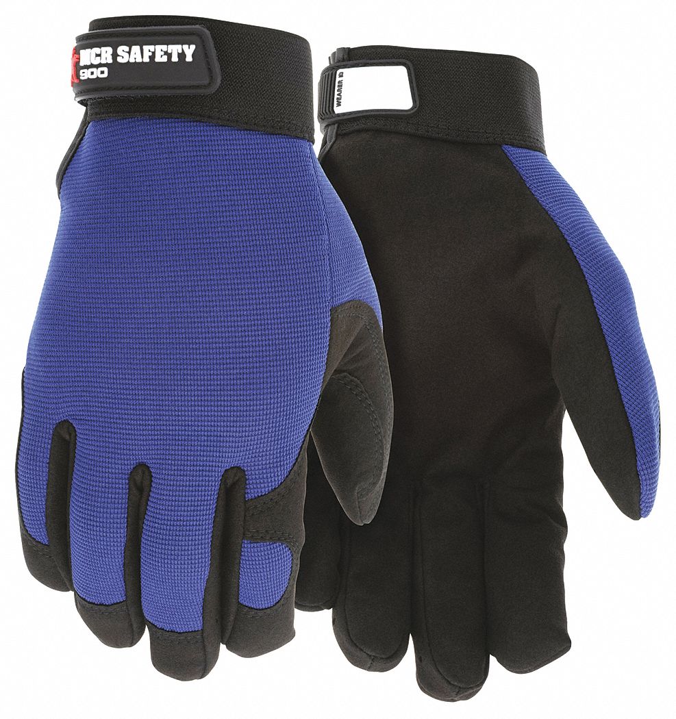 Mechanics Gloves: M ( 8 ), Mechanics Glove, Full Finger, Synthetic Leather, Black/Blue