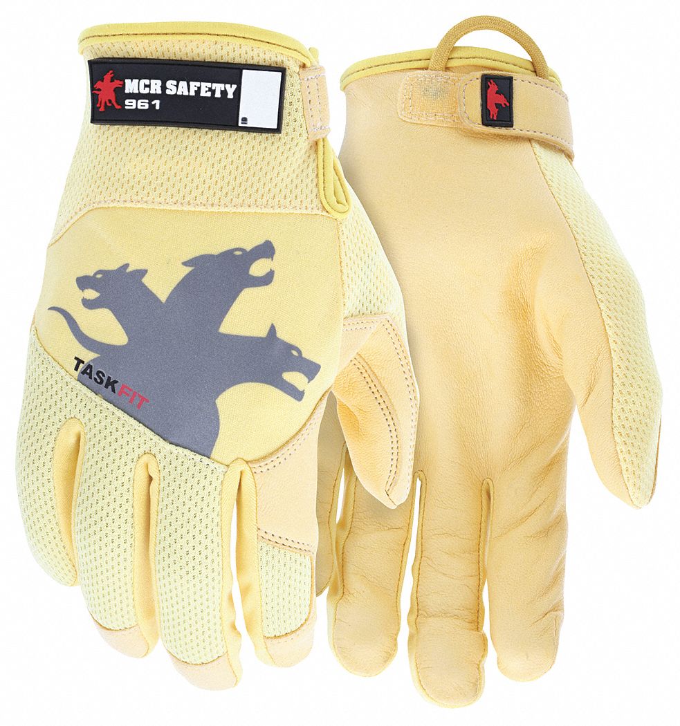 GLOVES, HOOK AND LOOP CUFF, SZ S, YELLOW, GOATSKIN, PR