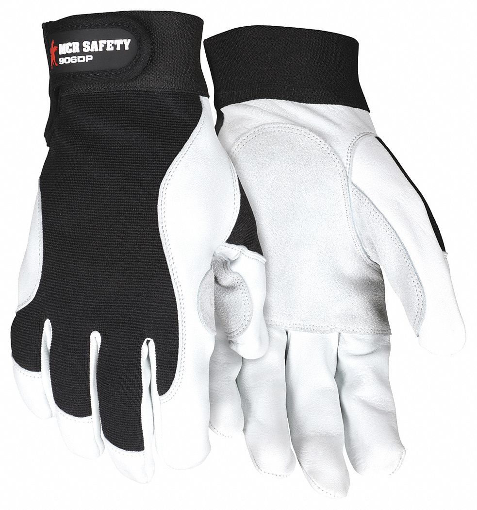 MECHANIC GLOVE, GUNN CUT, HOOK & LOOP CUFF, SIZE L/9, BLACK, LEATHER/SPANDEX, PAIR