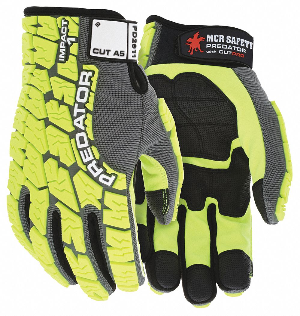 GLOVE, HI-VISIBILITY, REINF THUMB, H & L CUFF, SIZE M/8, LIME, HPPE/SPANDEX/NEOPRENE, PAIR