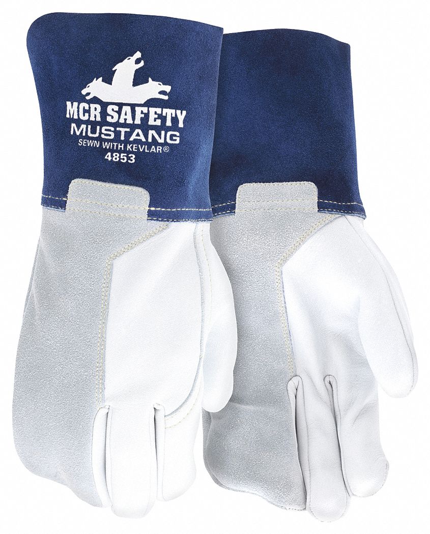 Welding Leather Glove, Blue/Gray, XL, PK12
