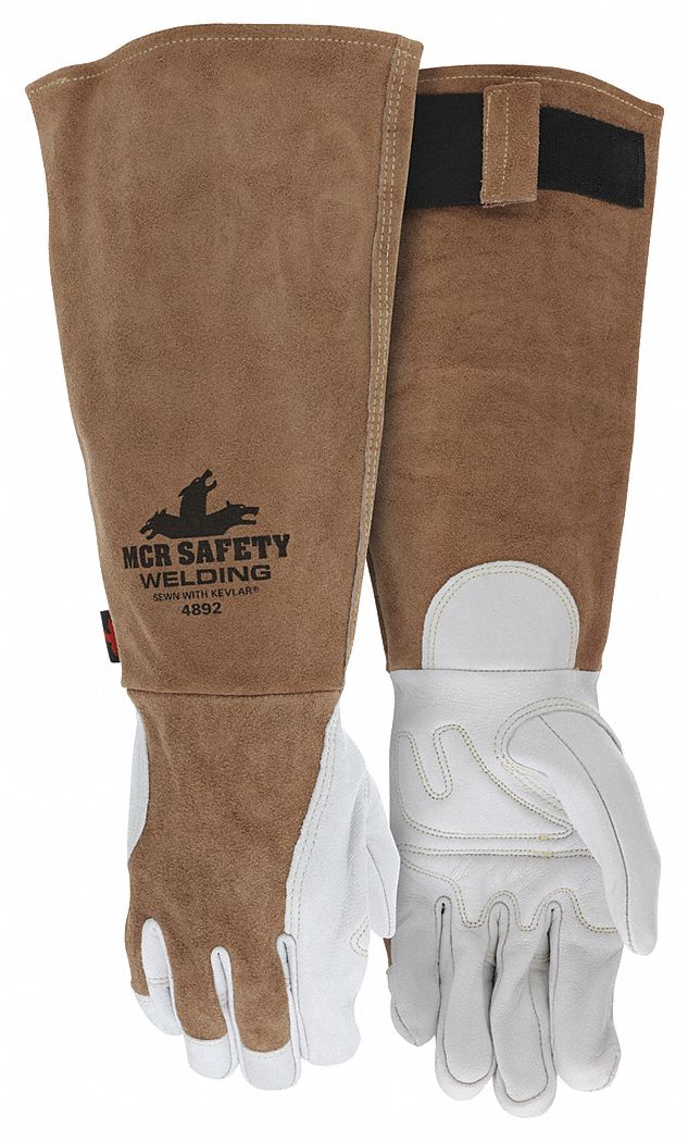 Welding Leather Glove, Brown/White, L, PR