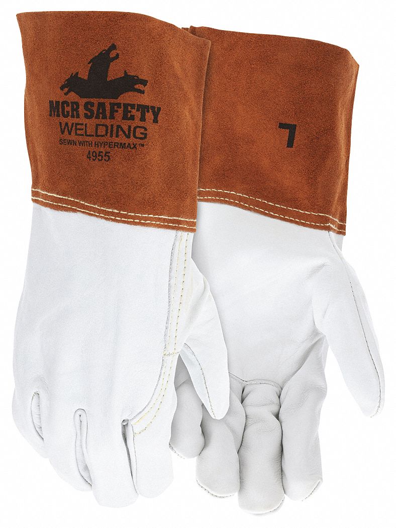WELDING LEATHER GLOVE, WING THUMB, GAUNTLET CUFF, BEIGE COWHIDE, 4955, 12 PK