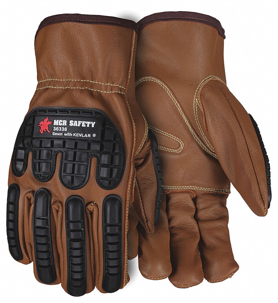 DRIVER GLOVE, GUNN CUT, KEYSTONE THUMB, SIZE M/8, BROWN/BLACK, LEATHER/KEVLAR, PAIR