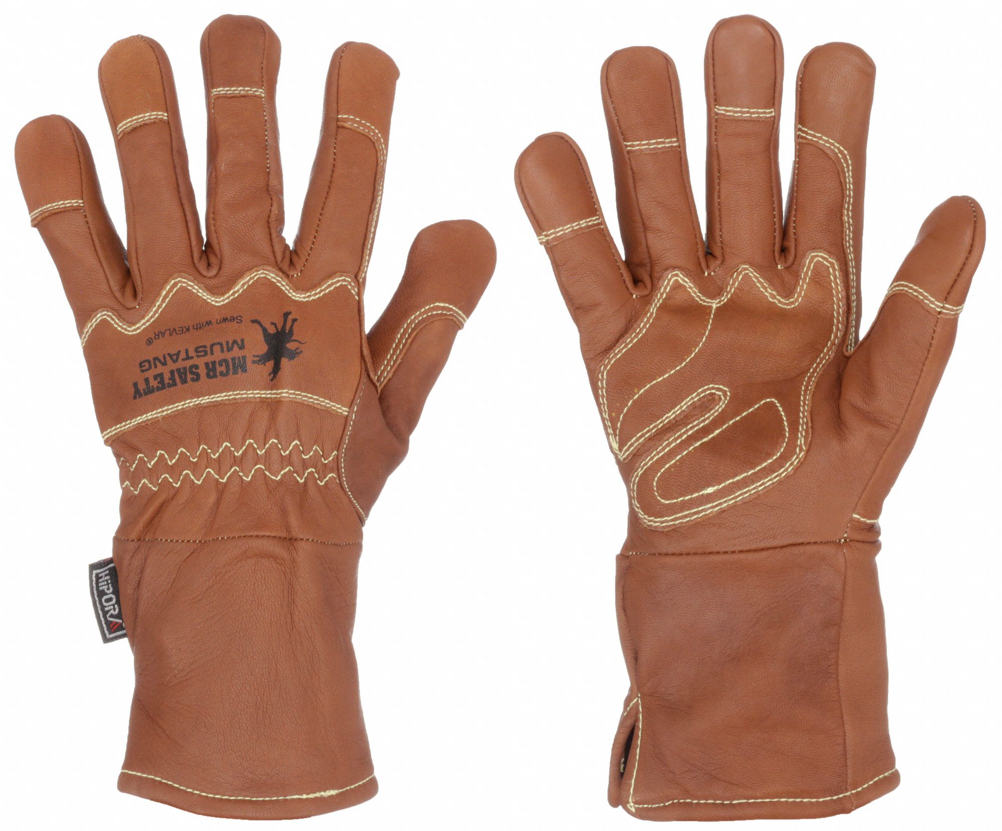 Leather Gloves: 2XL ( 11 ), Double Palm, Goatskin, Drivers Glove, Gauntlet Cuff, 1 PR
