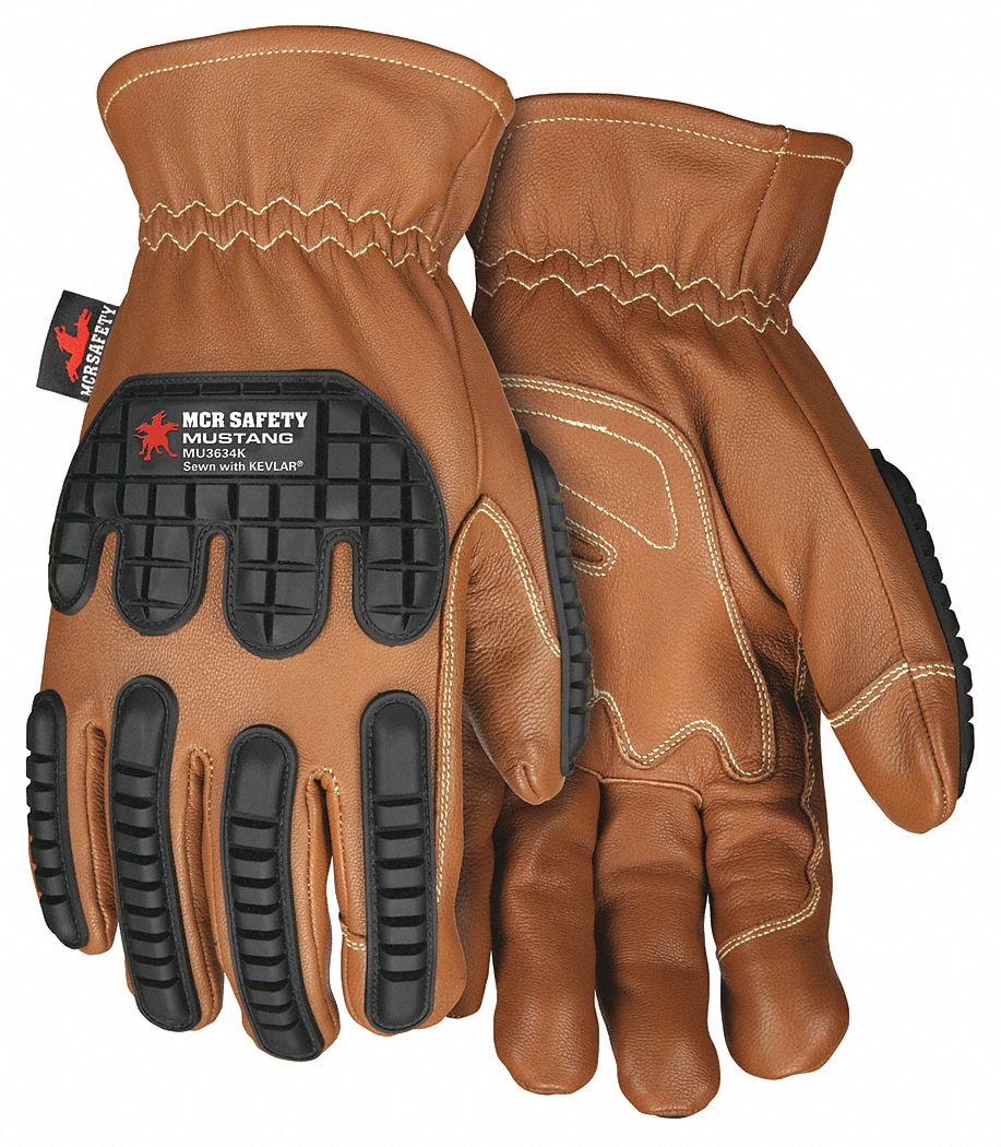 DRIVER GLOVE, GUNN CUT, WING THUMB, SIZE L/9, BROWN/BLACK, KEVLAR/LEATHER/TPR, PAIR