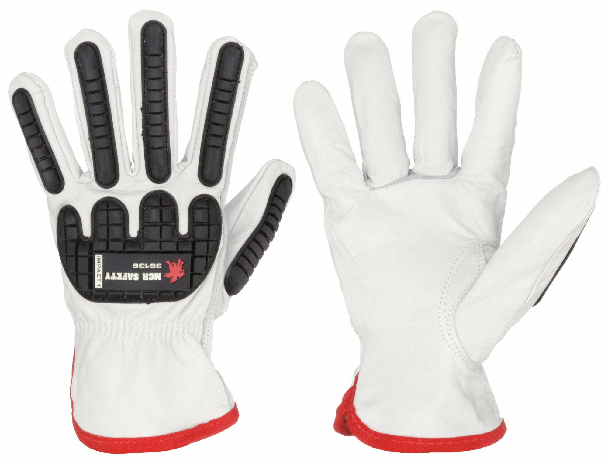 DRIVER GLOVES, GUNN CUT, UNLINED, KEYSTONE THUMB, SIZE S/7, BLACK/WHITE, LEATHER/TPR, PAIR