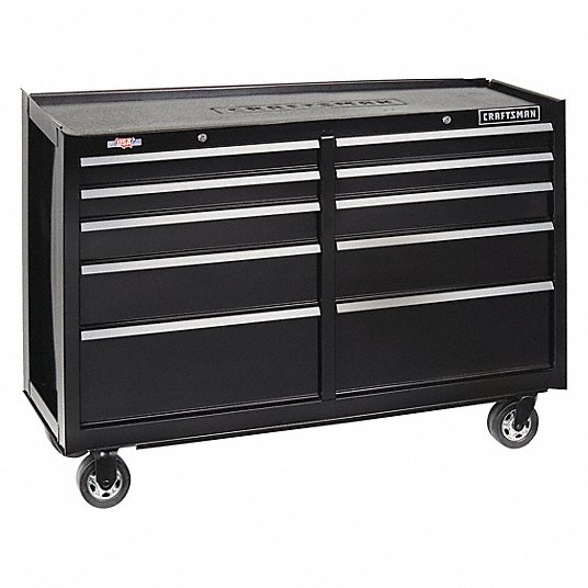 Rolling Tool Cabinet: Gloss Black, 52 in W x 18 in D x 37 1/2 in H, Black, Ball Bearing