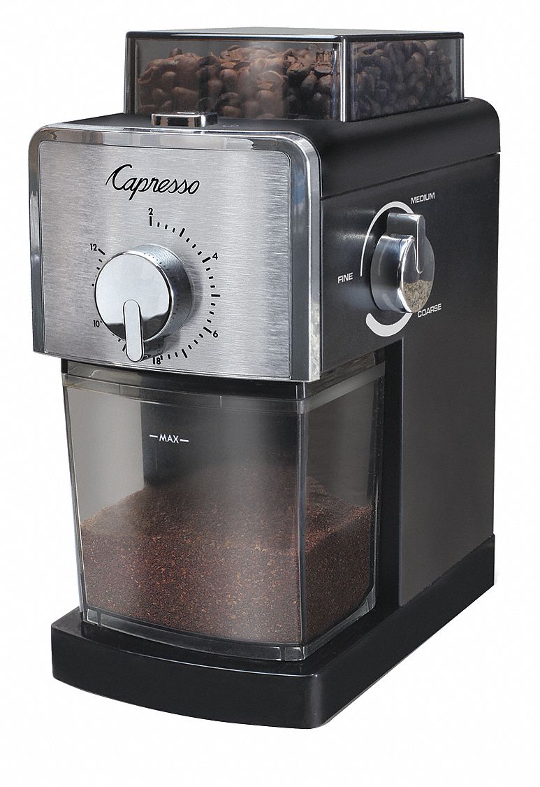 Coffee Grinder: 0.5 lb Capacity, Single Hopper, Black/Silver, Plastic