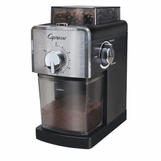 CAPRESSO Coffee Grinder, Single Hopper, 0.5 lb, Black, Plastic 60HU13