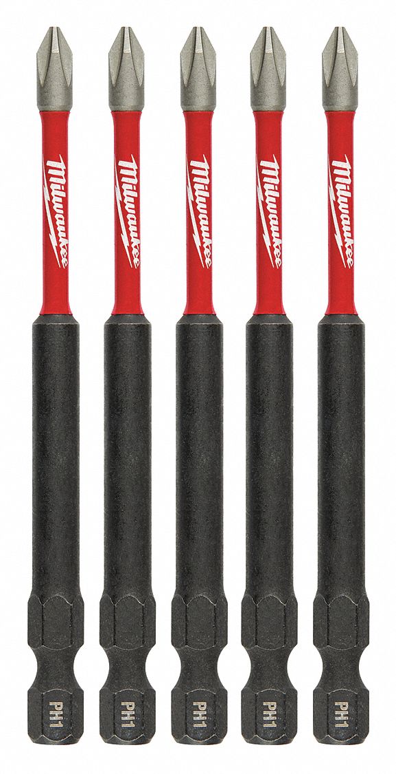 MILWAUKEE Phillips Impact PH1 Driver Bits, 1/4 in Hex 60HU2548324565 Grainger