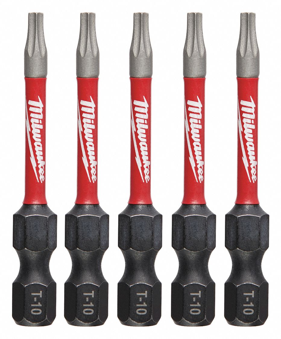 T10 DRIVER BITS,IMPACT,2 IN L,TORX,PK5