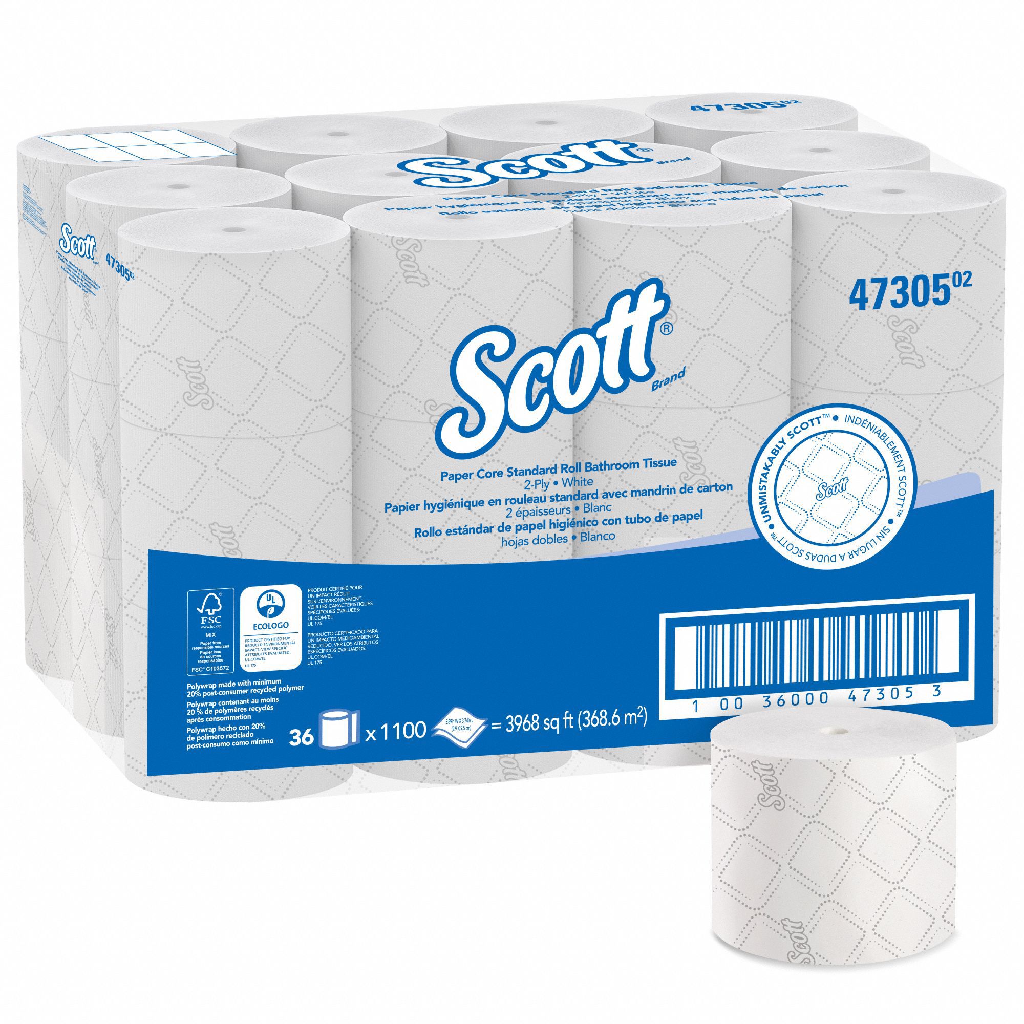 TOILET PAPER ROLL, SMALL CORE, 2-PLY, 1100 SHEETS, WHITE, 339 FT X 3⅞ IN, 36 PK