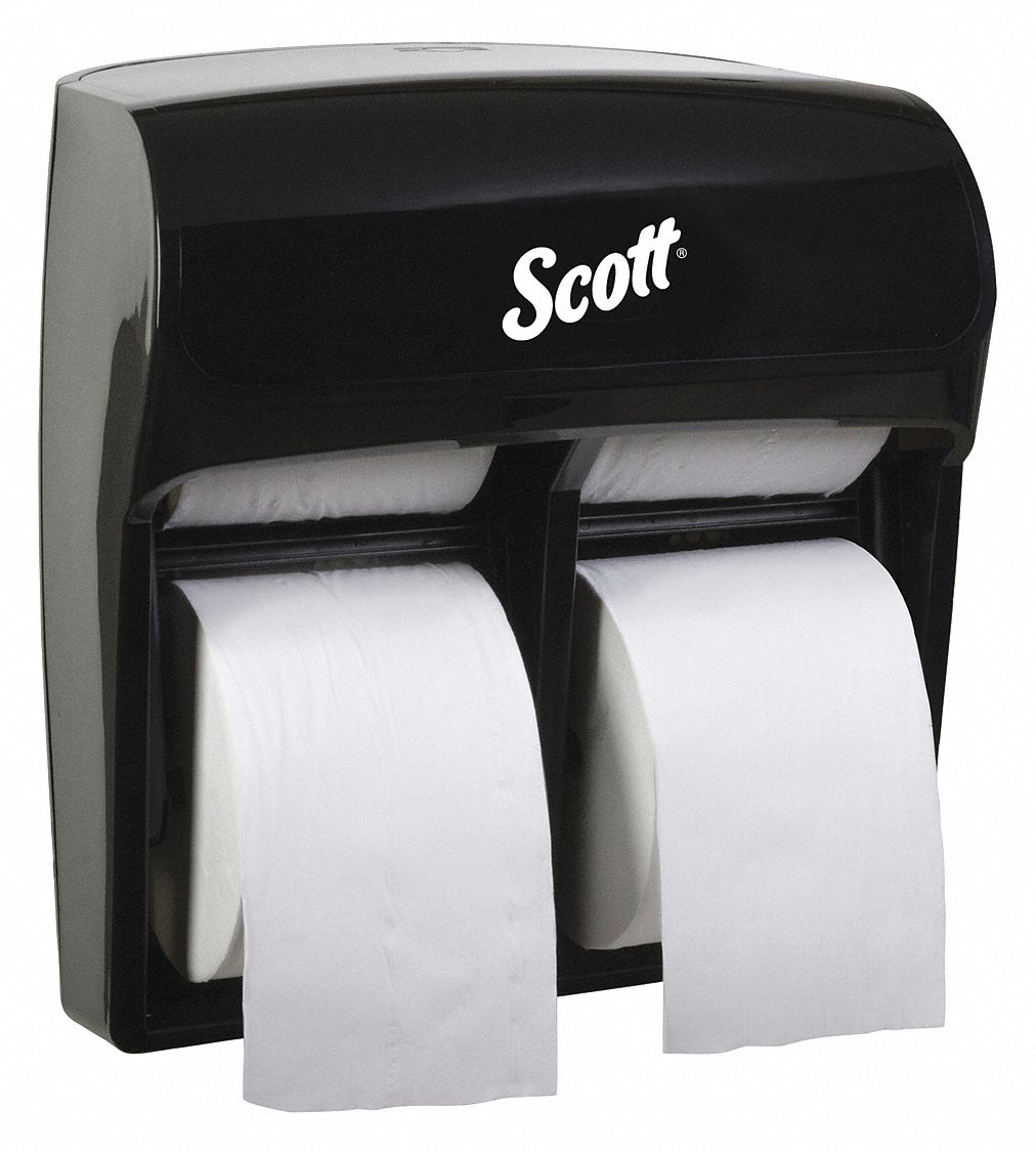 Toilet Paper Dispenser: Coreless, Vertical Quad Roll, Plastic, Black