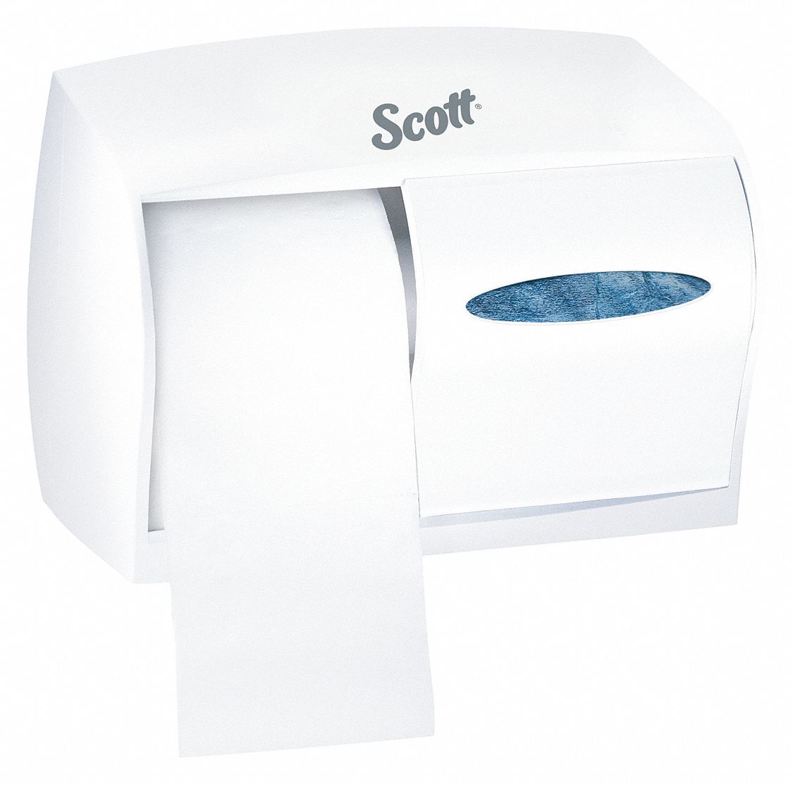 TOILET PAPER DISPENSER, CORELESS, HORIZONTAL DOUBLE RL, PLASTIC, WHITE