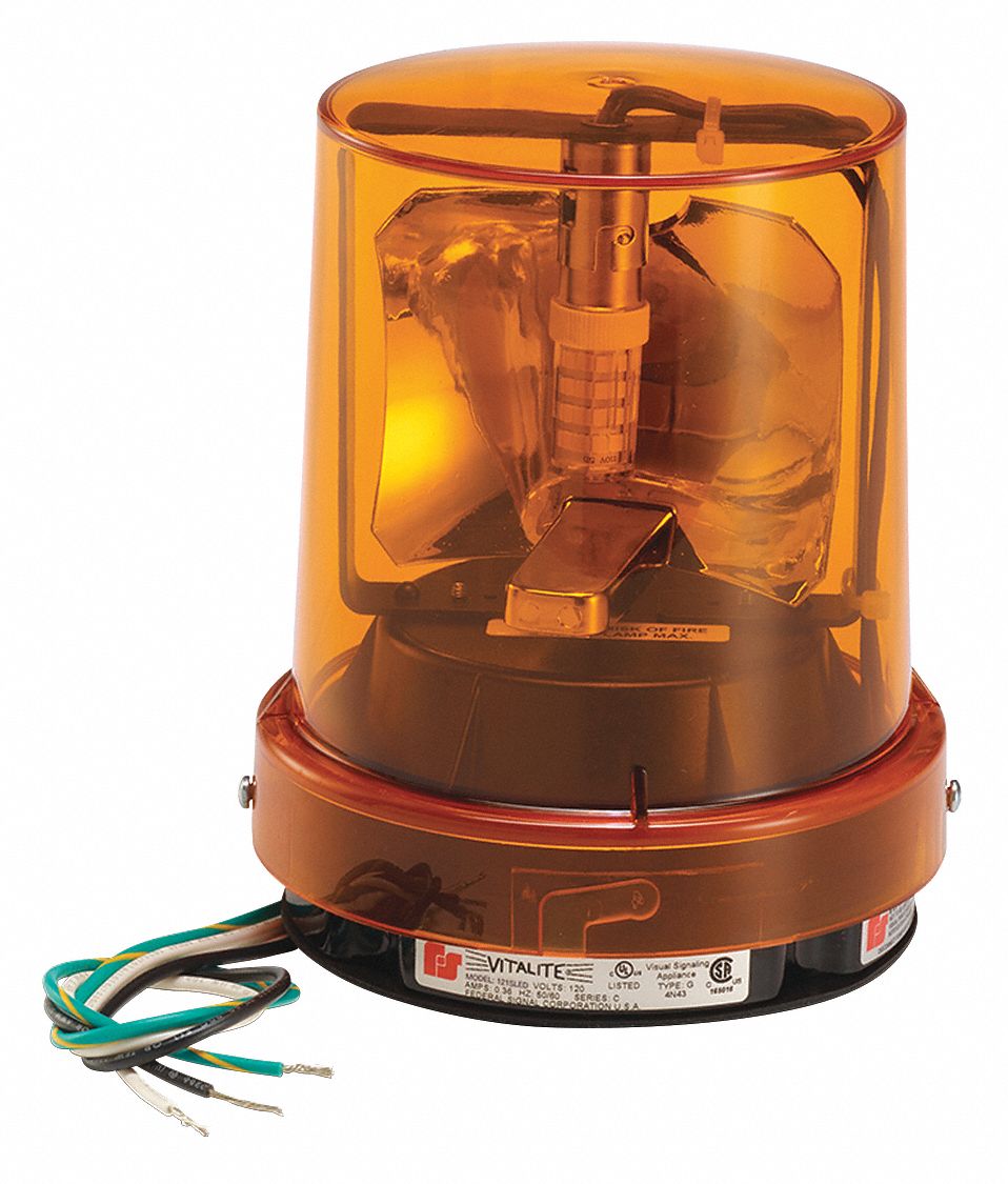 Warning Light: Amber, LED, 120V AC, 1655 Candela, 25,000 hr Lamp Life, Dome, 6 1/4 in Ht