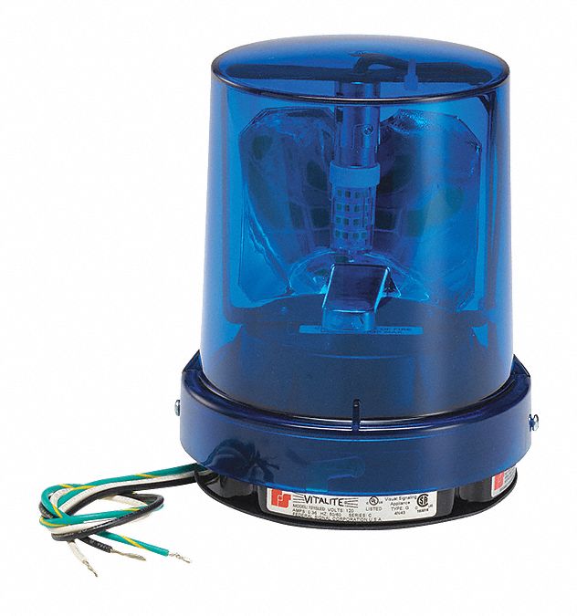 Warning Light: Blue, LED, 1/2 in NPT, 120V AC, 5 1/8 in Overall Dia, 6 1/4 in Overall Ht