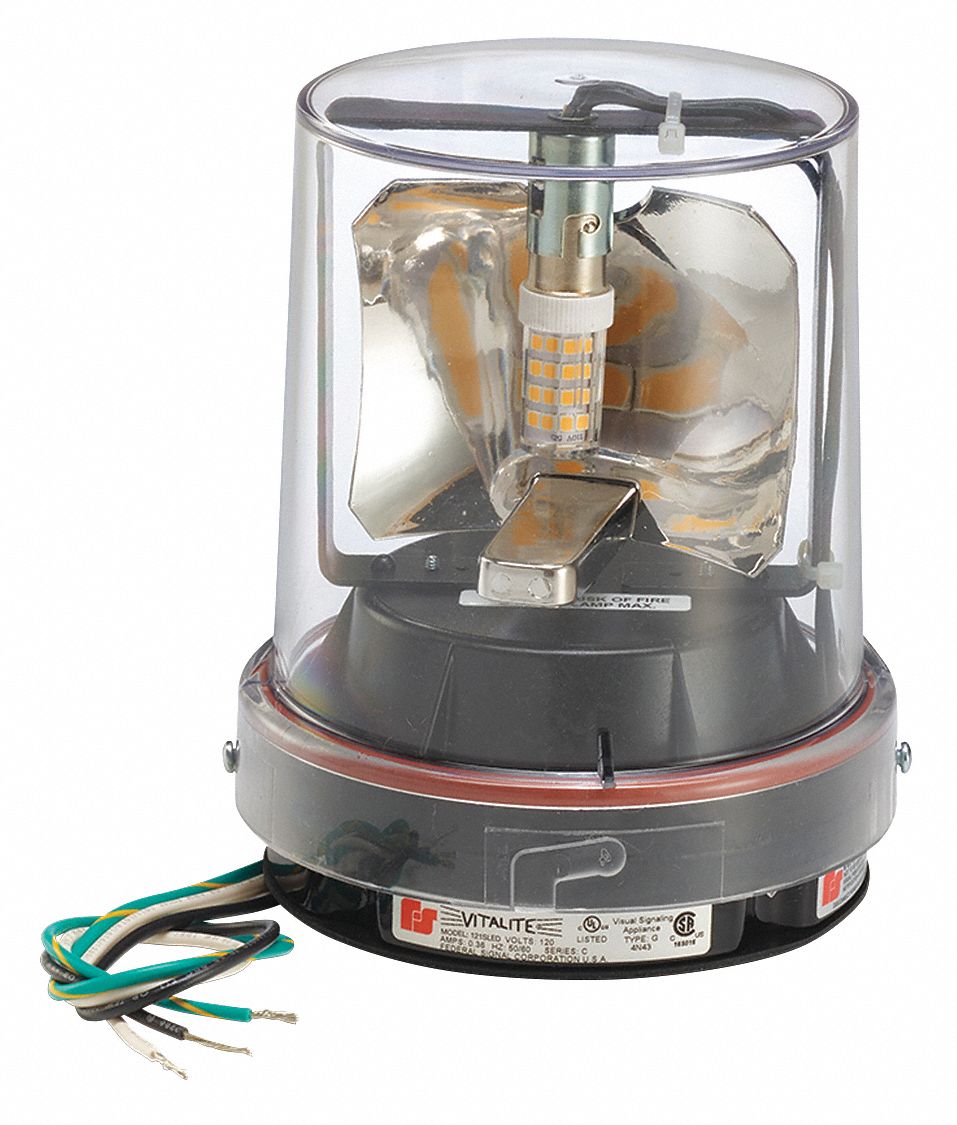 Warning Light: Clear, LED, 120V AC, 1655 Candela, 25,000 hr Lamp Life, Dome, 6 1/4 in Ht