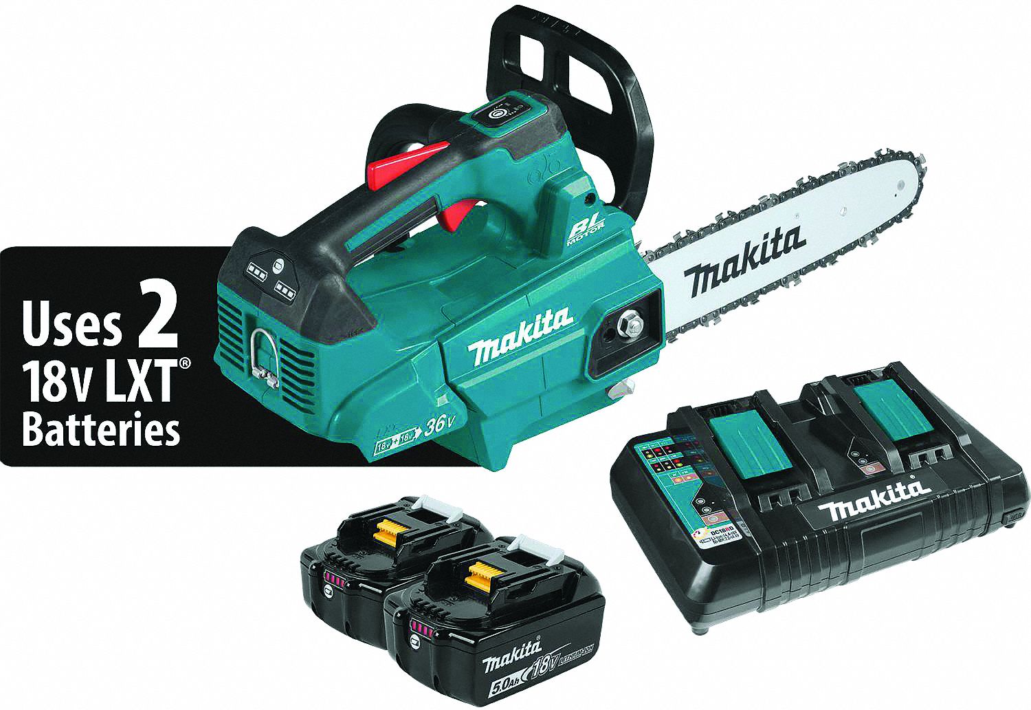 Battery-Powered Chainsaw Kit: 14 in Bar Lg, Top Handle, Adj/Auto Chain Oiler, 18 V, 30 cc