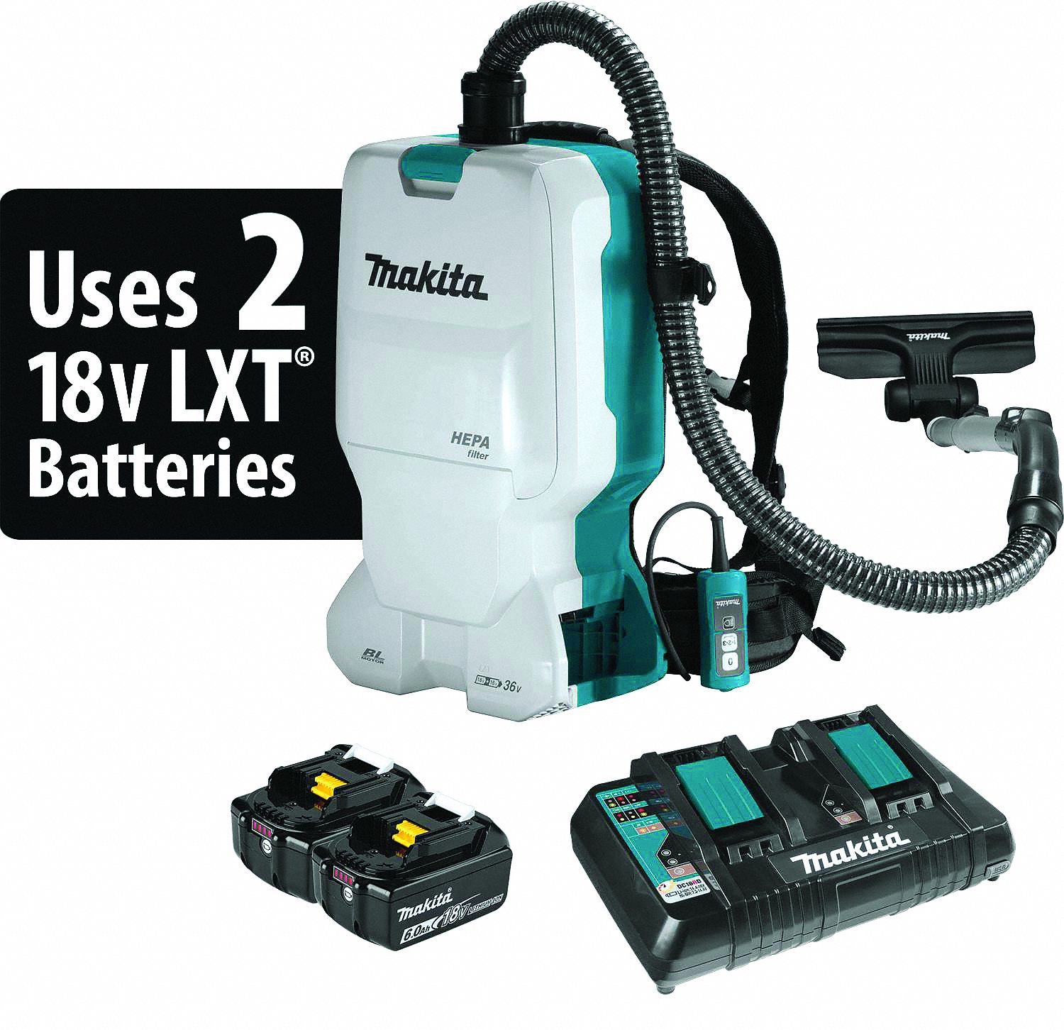 MAKITA Backpack Dry Vacuum, 78 cfm, HEPA Vacuum Filtration Type, 11/2