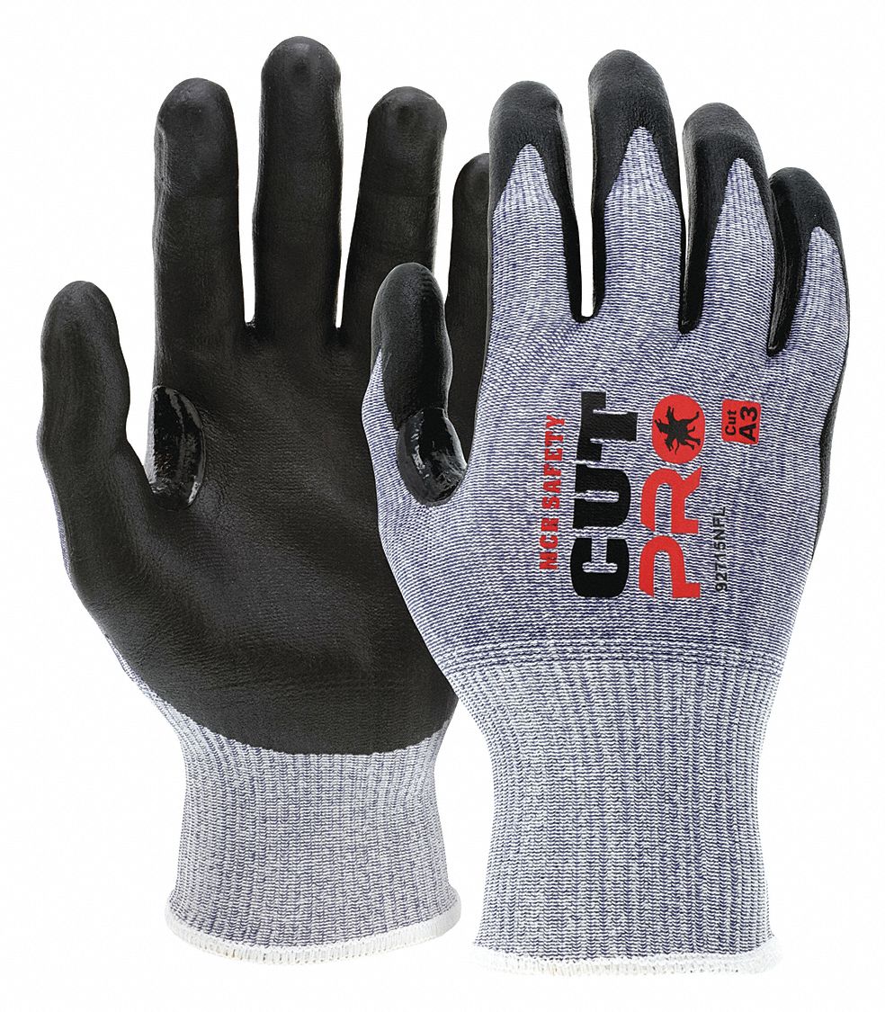 Cut-Resistant Glove: L ( 9 ), ANSI Cut Level A3, Palm, Dipped, Foam Nitrile, Sandy, 12 PK
