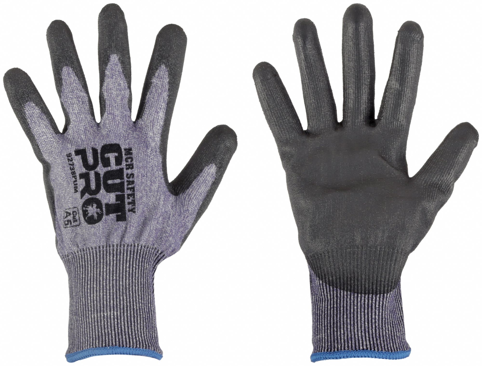 CUT RESISTANT GLOVES, ANSI A4, 15 GA/SEAMLESS KNIT, SIZE M/8, BLUE, HPPE/POLYURETHANE, PAIR