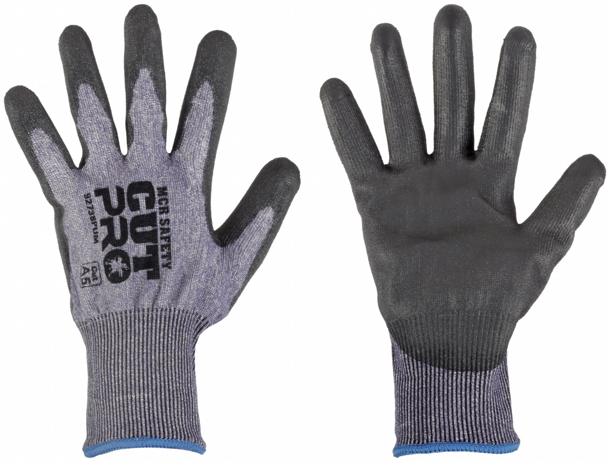 GANTS RÉSIST COUPURES,ANSI A4,CALIBRE 15/TRICT S/ COUTURE,TAILLE M/8,BLEU,HPPE/POLYURÉTHANE,PAIRE