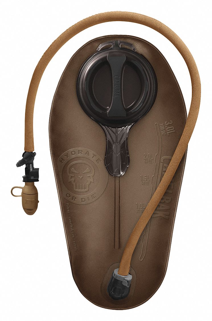 Reservoir Pack: Brown, 100 oz Capacity - Max, Polyurethane, 17 3/4 in Overall Lg