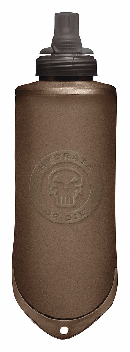 Flask: 17 oz Capacity, Brown, Plastic, BPA-Free, 10 7/8 in Overall Ht, 3 3/8 in Overall Dia