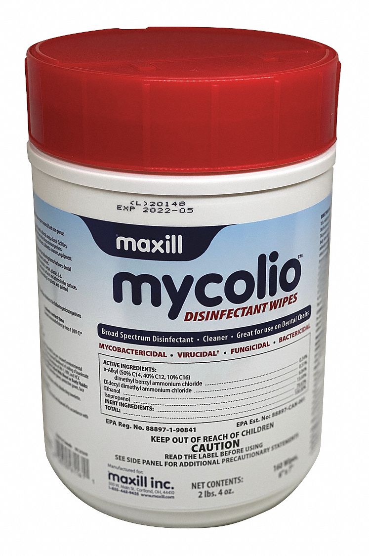 MYCOLIO Disinfectant Wipe, Canister, 6" x 7" Sheet Size, Ready to Use