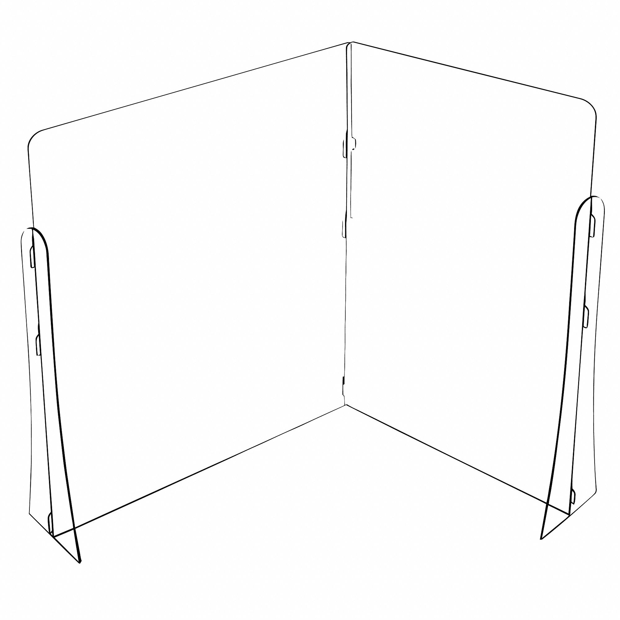 SNEEZE GUARD, CLASSROOM, L-SHAPE, CLEAR, 65.02 LBS, 1/4 IN THICK, 60 X 54 X 48 IN, PLASTIC