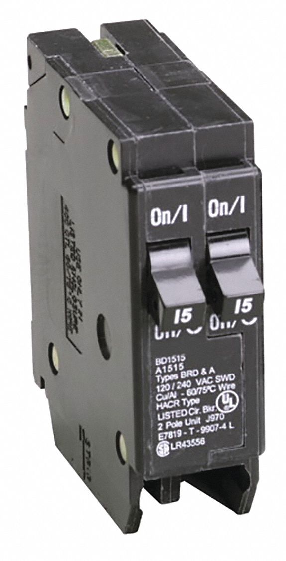 Circuit Breaker: 15 A, 120V AC, Single Phase, 10kA at 120V AC, Type BR Loadcenters, 1 Poles