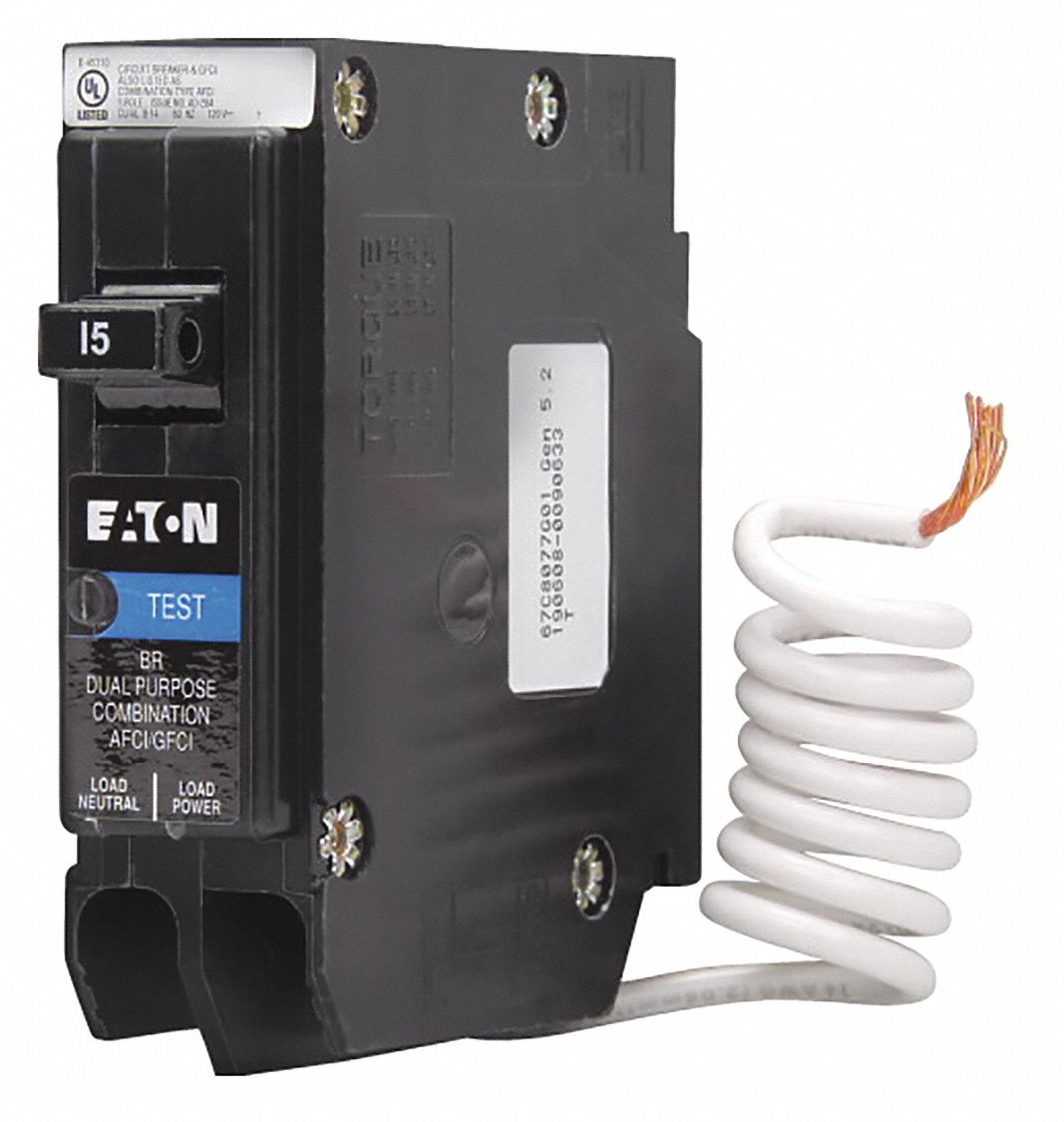 EATON Circuit Breaker, Amps 15 A, Circuit Breaker Type Arc & Ground