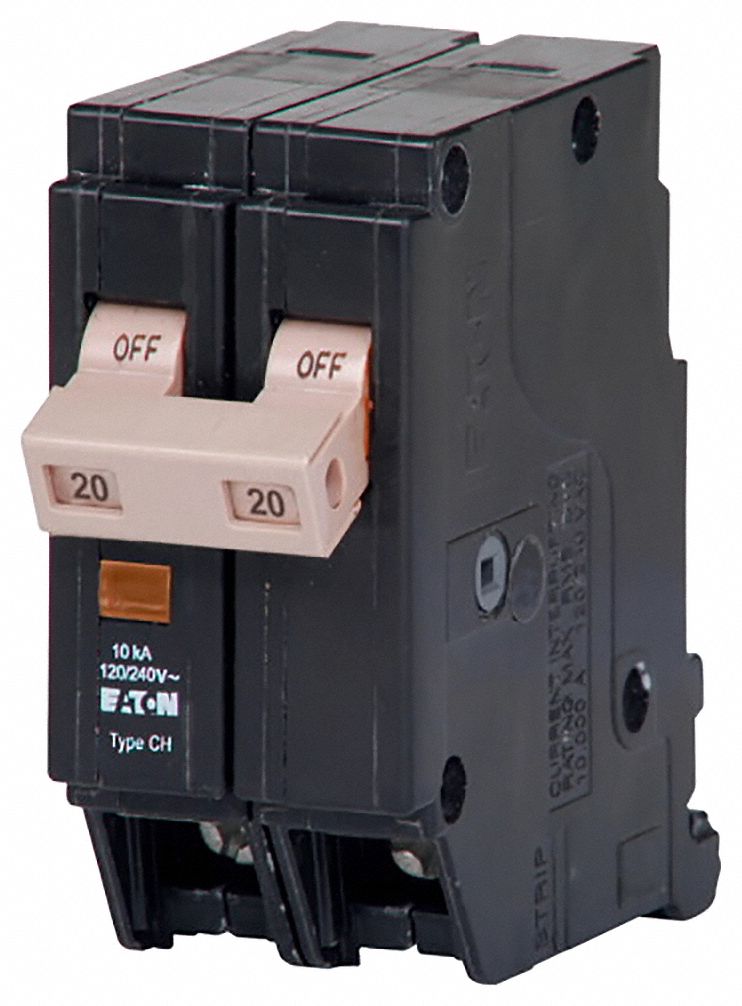 Circuit Breaker: 20 A, 120/240V AC, Single Phase, 10kA at 120/240V AC, Type CH Loadcenters