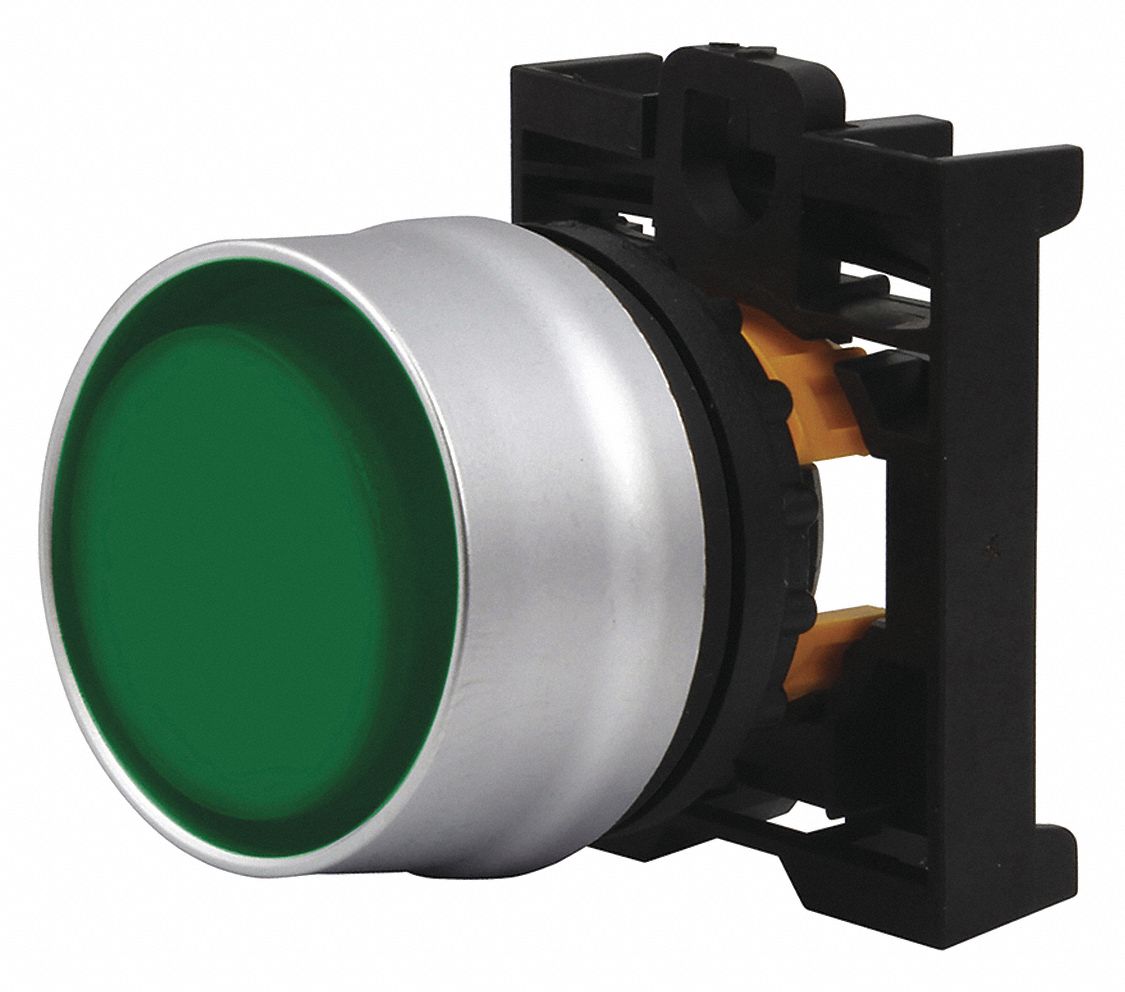 Extended Push Button: Green, 22 mm Mounting Size, Non-Metallic, Momentary