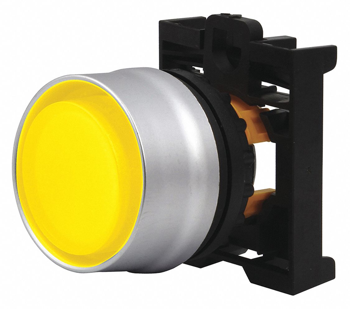 Extended Push Button: Yellow, 22 mm Mounting Size, Non-Metallic, Momentary