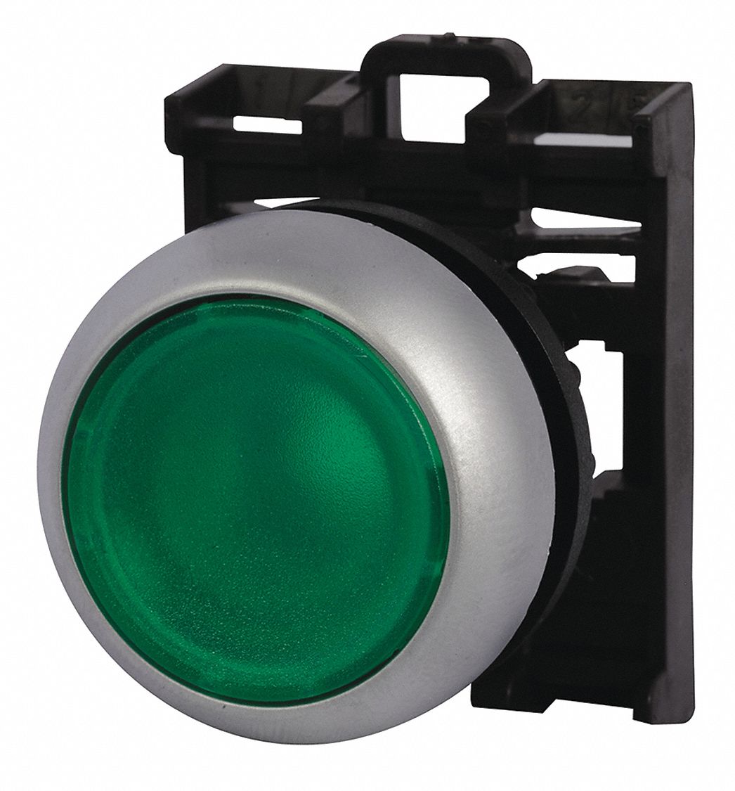 Flush Push Button: Green, 22 mm Mounting Size, Non-Metallic, Maintained