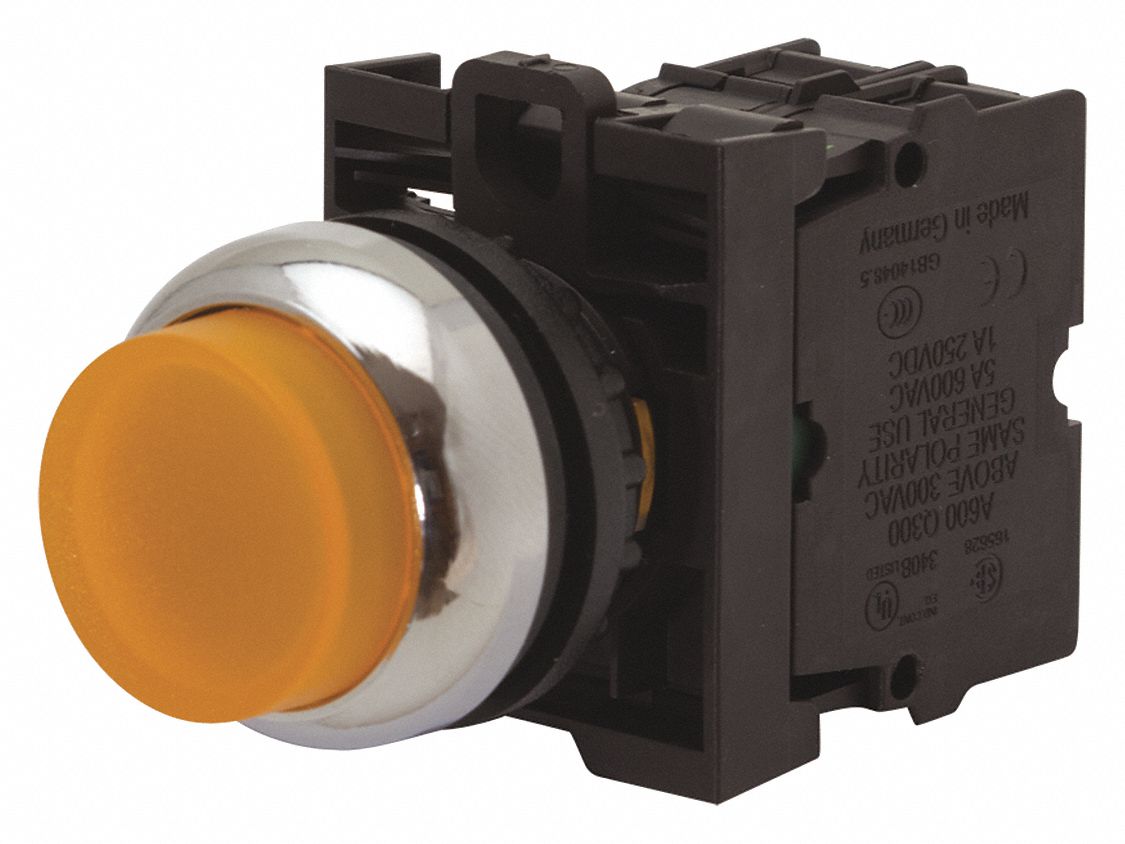 Extended Push Button: Amber, 22 mm Mounting Size, Non-Metallic, Maintained