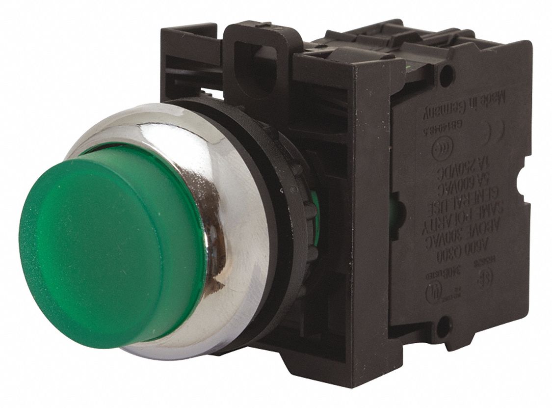 Extended Push Button: Green, 22 mm Mounting Size, Non-Metallic, Maintained